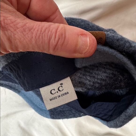 C.C  Exclusive Women’s Navy and Black Plaid Terry Baseball Hat. - Picture 6 of 7
